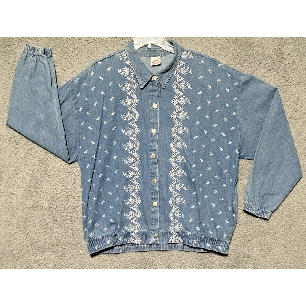 Vintage G.W. Graff Womens Denim Button Shirt Sz 2XL USA Coastal Grandma‎
